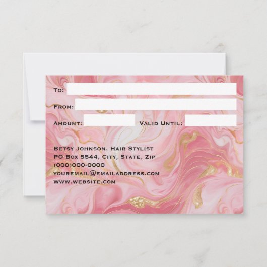Carte de certificat-cadeau en or marbré rose (Dos)