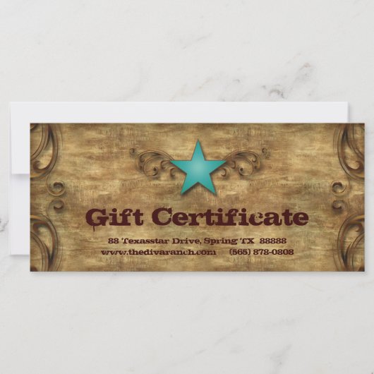 Carte de certificat cadeau fête des pères Texas St (Devant)