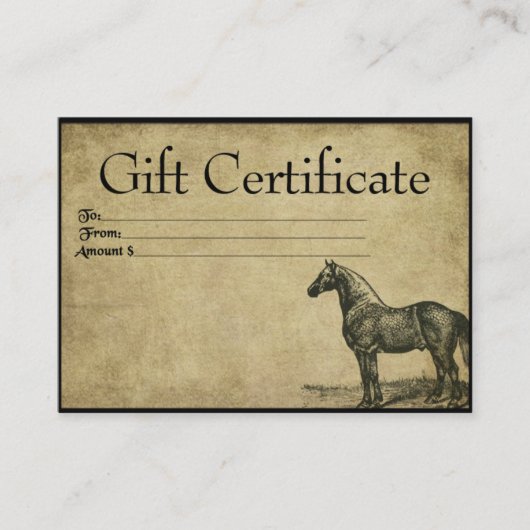 Carte De Certificat Cadeau Fière Et Vrai-Chevaux - (Devant)