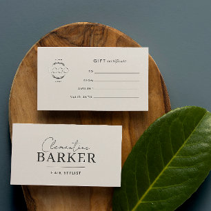 Carte de certificat cadeau minimaliste pour coiffe