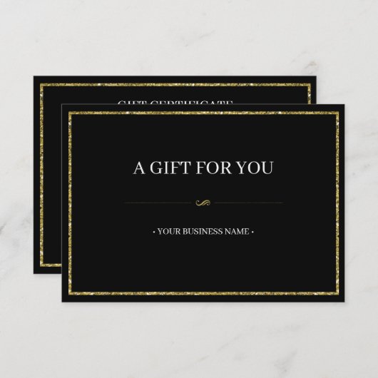 Carte de certificat cadeau pailleté or élégant (Devant / Derrière)