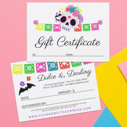 Carte de certificat-cadeau pour chats Calavera Crâ