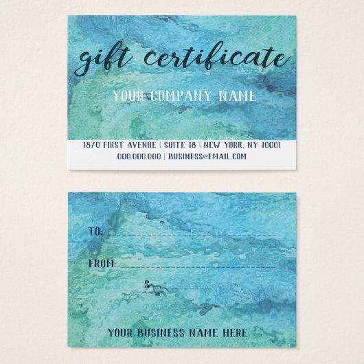 Carte de certificat cadeau puissant, 3,5 pouces x (Devant & derrière)