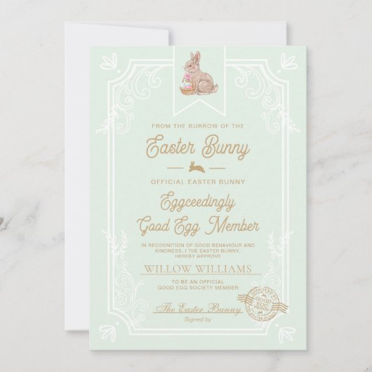 Carte de certificat de membre Mint Green Easter Go (Devant)