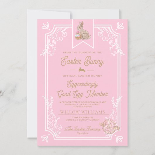Carte de certificat de membre Pink Easter Good Egg (Devant)