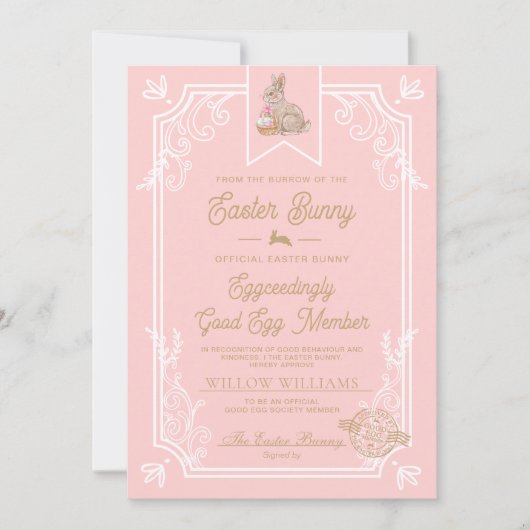 Carte de certificat de membre rose Easter Good Egg (Devant)