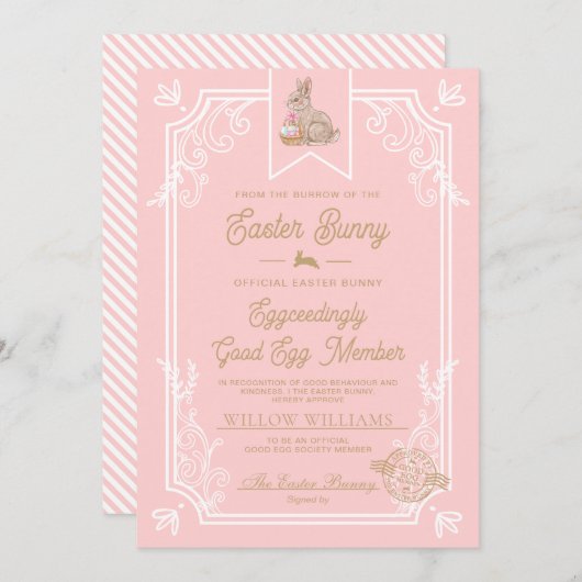 Carte de certificat de membre rose Easter Good Egg (Devant / Derrière)