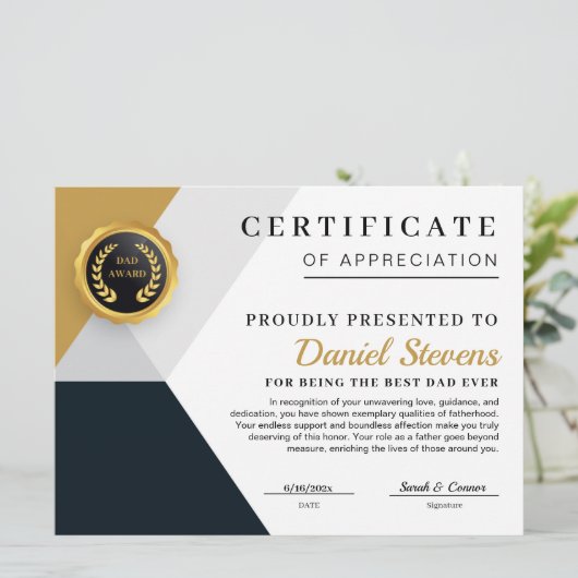 Carte de certificat élégante pour la fête des père (Debout devant)