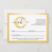 Carte de certificat Gold Minimalist Logo (Dos)