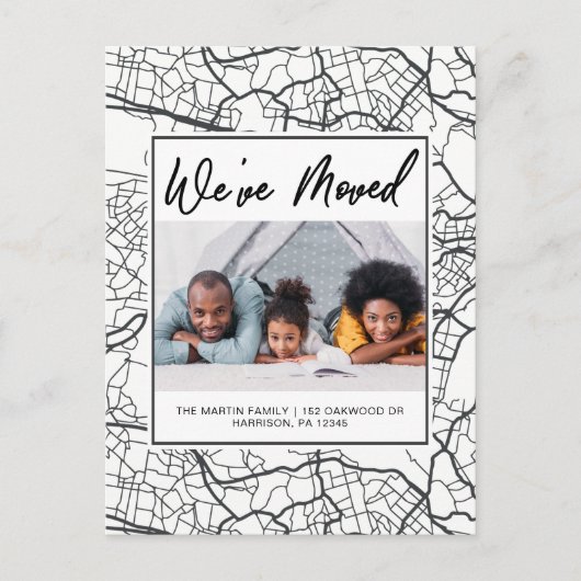 Carte de changement d'adresse en noir et blanc ave (Devant)