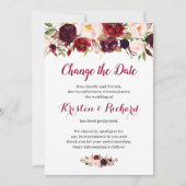 Carte de changement de date florale rouge Bourgogn (Devant)