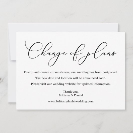 Carte De Changement De Plan Mariage De Calligraphi (Devant)