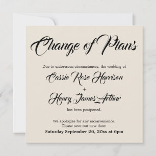 Carte de changement de plan Mariage reportée à la