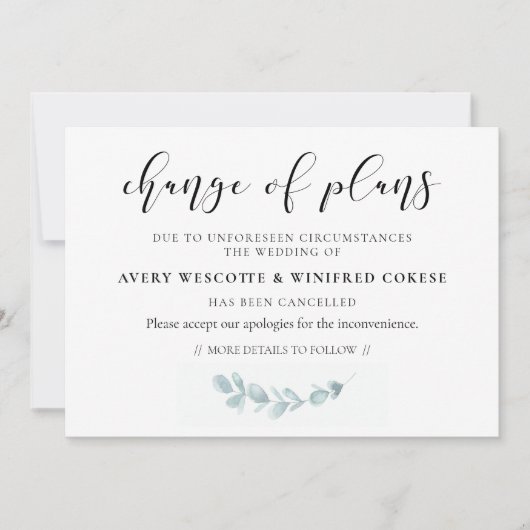 Carte de changement de plans de mariage à la peint (Devant)