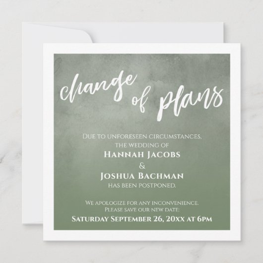 Carte de changement de plans pour mariage reporté  (Devant)