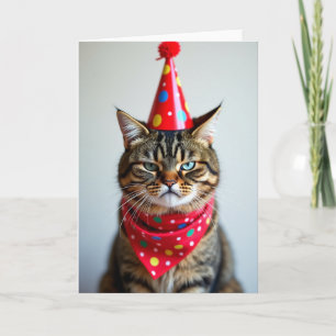 Carte de chapeau d'anniversaire de chat drôle