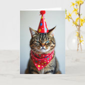 Carte de chapeau d'anniversaire de chat drôle (Fleur jaune)