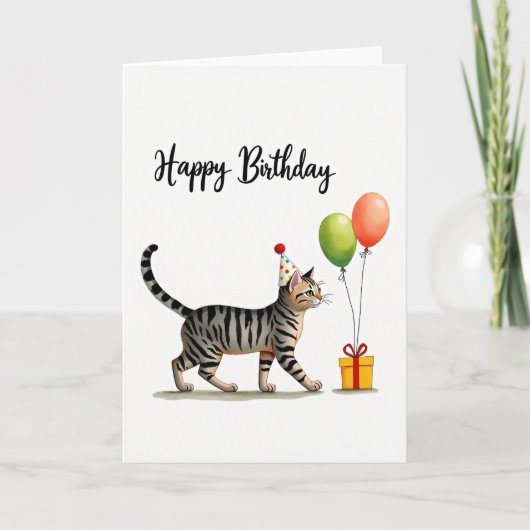 Carte de Chapeau d'Anniversaire de Chat Mignon (Devant)