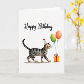 Carte de Chapeau d'Anniversaire de Chat Mignon (Fleur jaune)