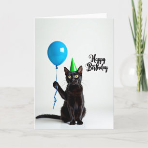 Carte de chapeau d'anniversaire de chat noir