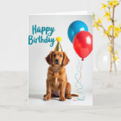 Carte de chapeau d'anniversaire de chiot mignon (Fleur jaune)