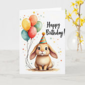 Carte de Chapeau de Fête de Lapin Mignon (Fleur jaune)