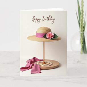 Carte de chapeau de paille d'anniversaire douce