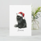 Carte de chapeau de Père Noël festif de chat noir  (Debout devant)