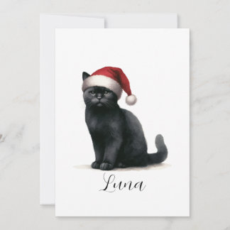 Carte de chapeau de Père Noël festif de chat noir