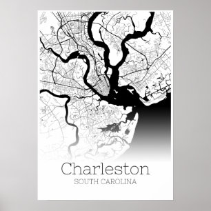Carte de Charleston - Caroline du Sud - Poster de 