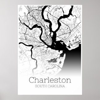 Carte de Charleston - Caroline du Sud - Poster de 