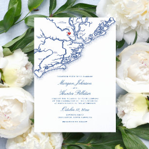 Carte de Charleston SC Côtière Bleu Nuit Mariage