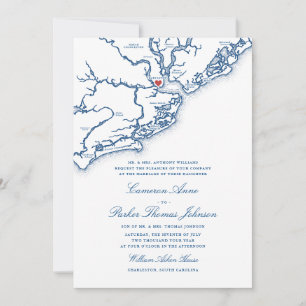 Carte de Charleston SC Élégant Mariage Bleu Marine