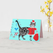 Carte de chat de Noël Père Noël Paniers (Fleur jaune)