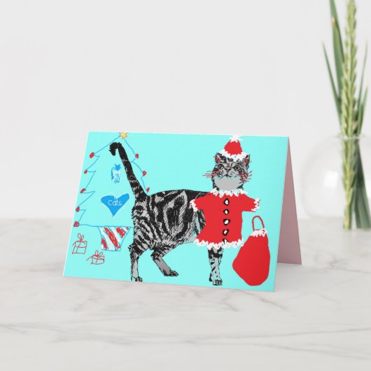 Carte de chat de Noël Père Noël Paniers (Devant)
