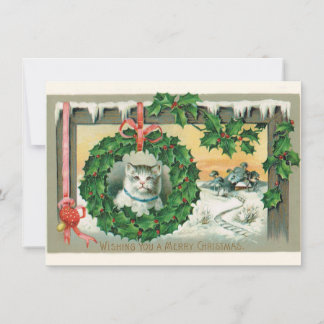 Carte de chat de Noël Vintage dans une couronne Ho