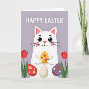 Carte de chat de printemps en or faux