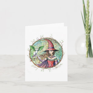 Carte de chat de sorcière d'Halloween en bois myst