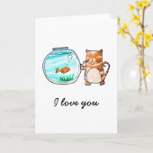 Carte de chat et poisson rouge amoureux (Fleur jaune)
