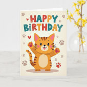 Carte de chat fantaisiste joyeuse (Fleur jaune)