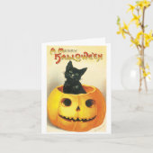 Carte de chat noir Halloween Vintage (Fleur jaune)
