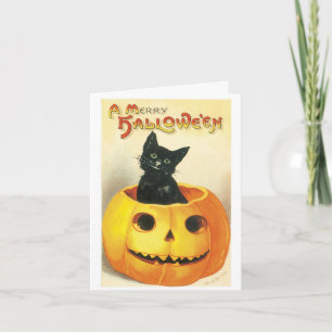 Carte de chat noir Halloween Vintage
