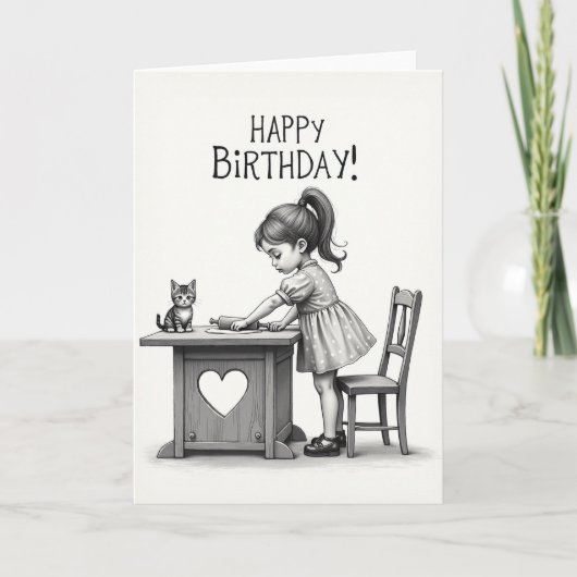 Carte de chat pour fille d'anniversaire douce (Devant)