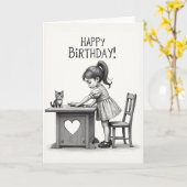 Carte de chat pour fille d'anniversaire douce (Fleur jaune)