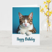 Carte de chat rayé joyeux (Fleur jaune)