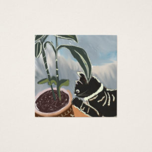 Carte de chat regardant les plantes d'intérieur