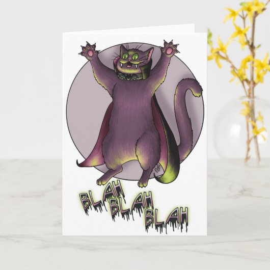 Carte de chat vampire d'Halloween (Fleur jaune)