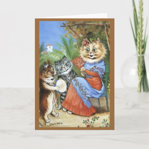 Carte de chat vintage Louis Wain Tambourine