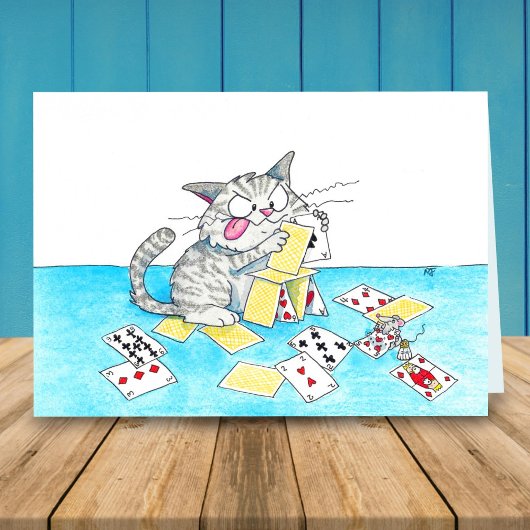 Carte de château de carte de chat mignon