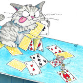 Carte de château de carte de chat mignon